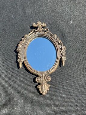 Vintage Victorian Italian Ornate Bronze-Tone Oval Wall small Mirror